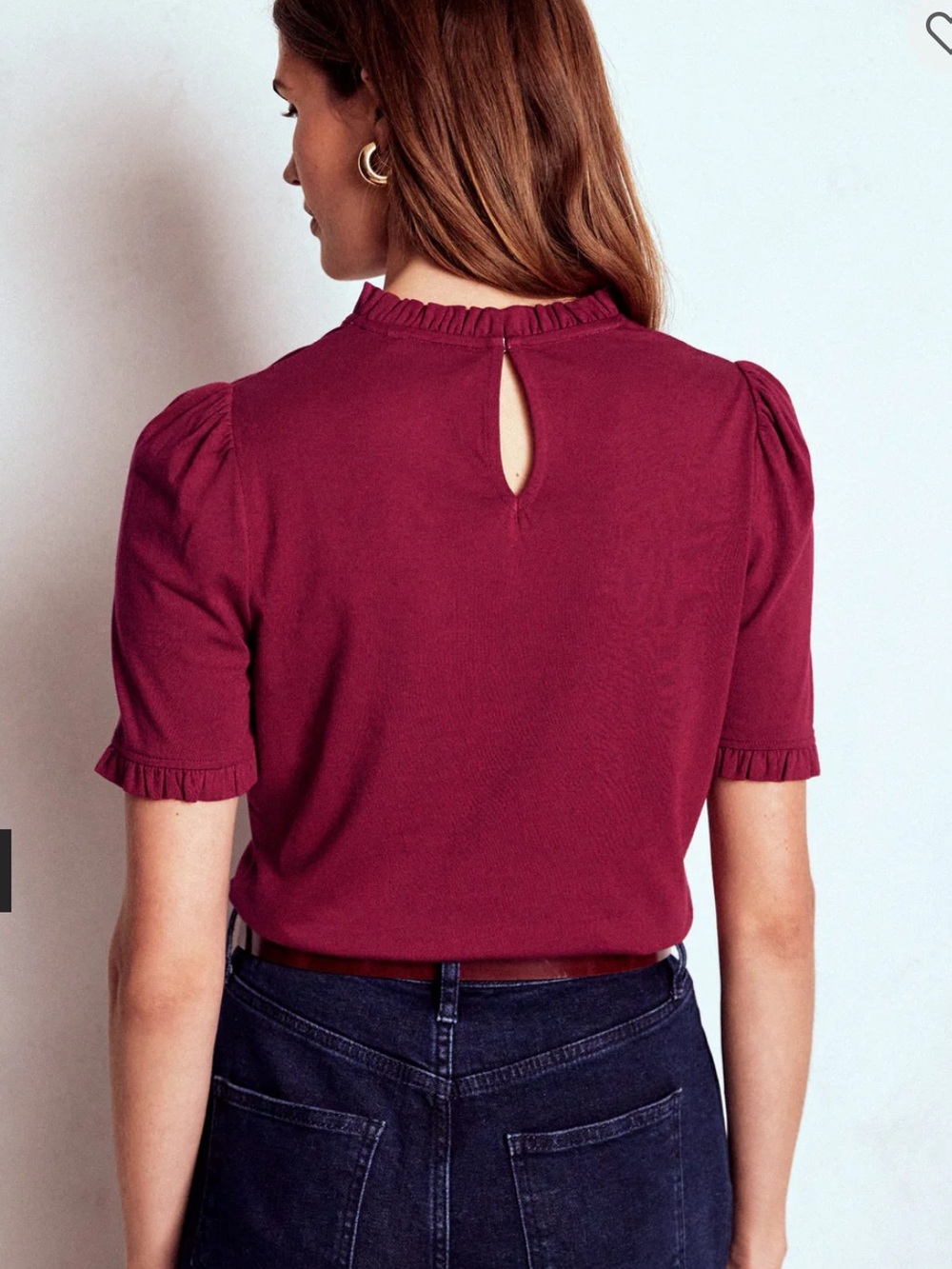 Boden Women’s Imi Super-soft Frill Tee Burgundy - Picture 3 of 8